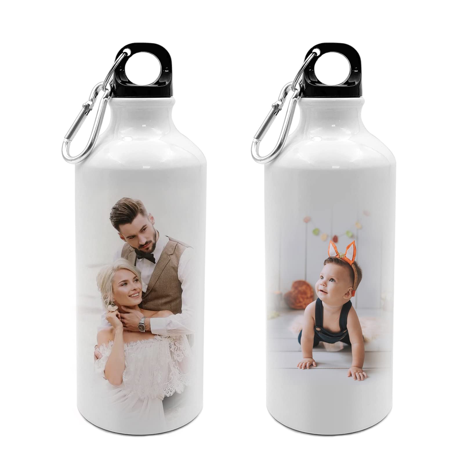 Personalized Aluminum Photo Water Bottle – Custom Printed Sipper with Carabiner Clip
