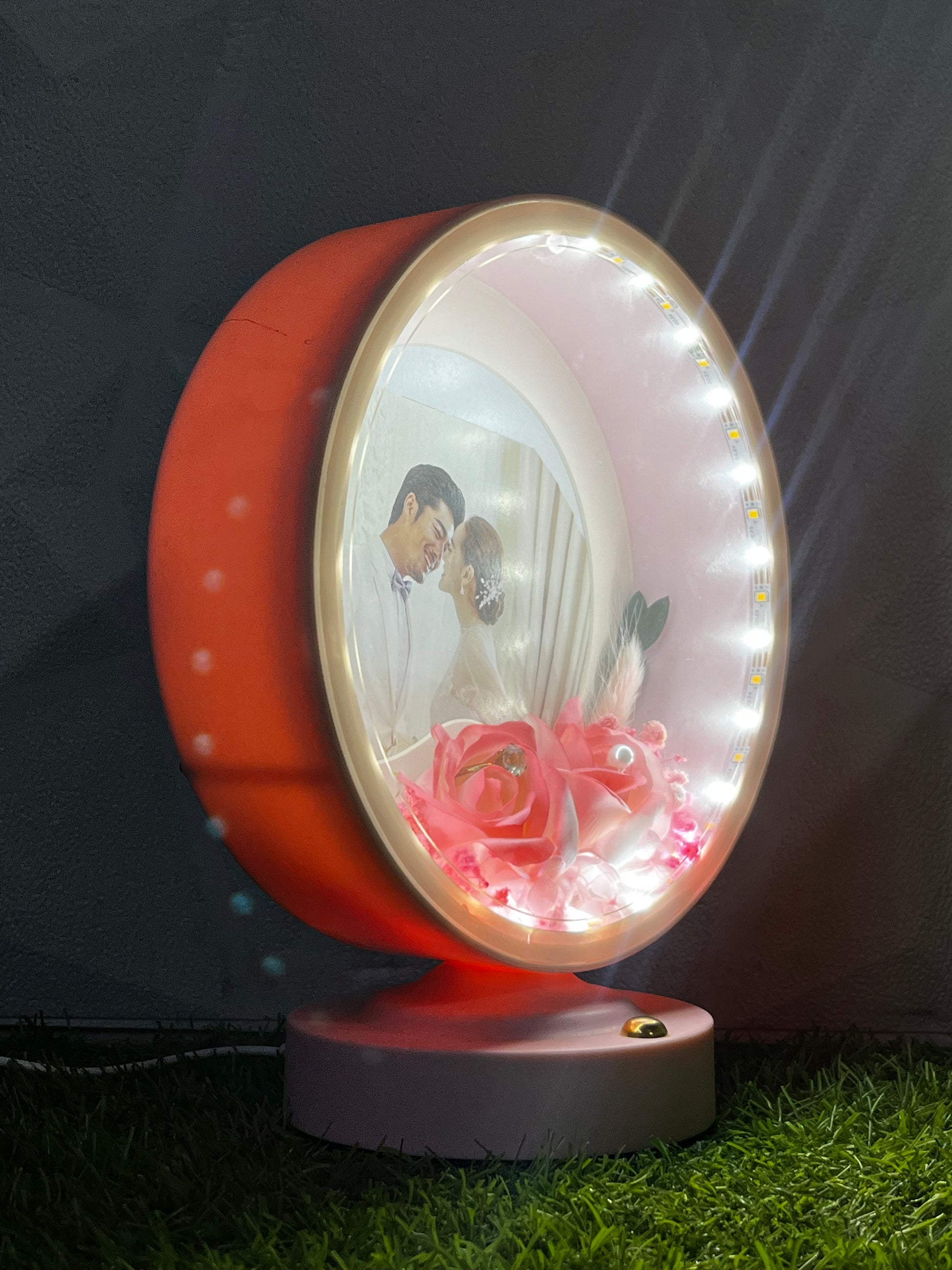 Round Personalized Acrylic LED Lamp with Photo Print – Pink Base Night Light